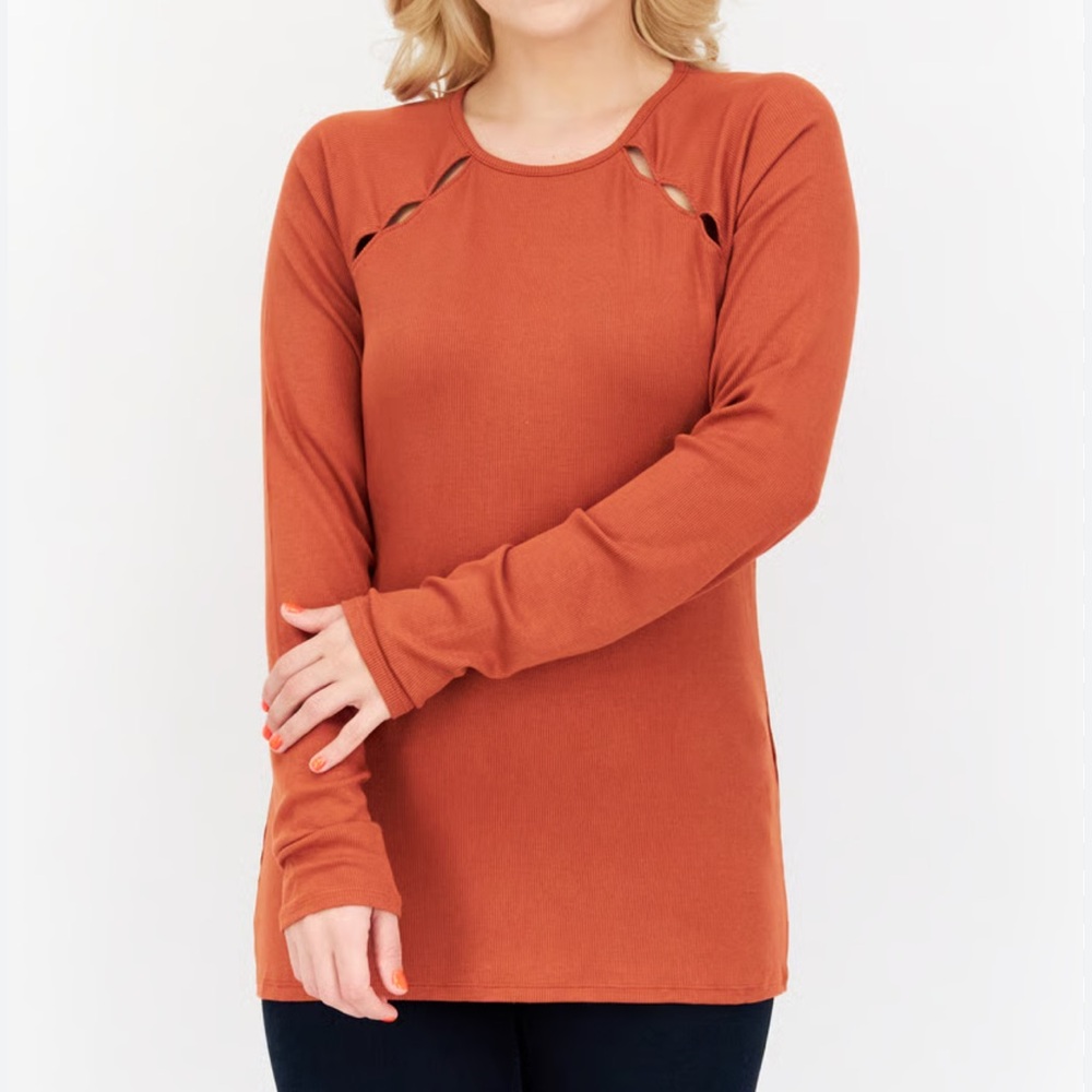 NWOT HAWTHORNE ROUND NECK, LONG RIBBED TOP BURNT ORANGE MP